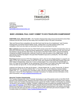 Marc Leishman, Paul Casey Commit to 2019 Travelers Championship