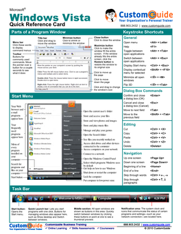 Windows Quick Reference, Microsoft Windows Vista Cheat Sheet