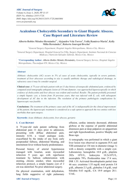 Acalculous Cholecystitis Secondary to Giant Hepatic Abscess. Case Report and Literature Review