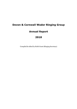 Devon & Cornwall Wader Ringing Group Annual Report 2018