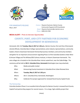 County, Port, and City Partner for Economic Development in Kennewick