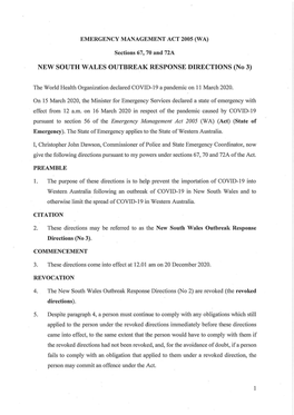 NEW SOUTH WALES OUTBREAK RESPONSE DIRECTIONS (No 3)