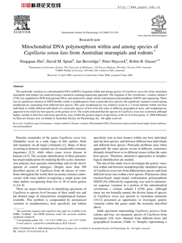 Mitochondrial DNA Polymorphism Within and Among Species of Capillaria Sensu Lato from Australian Marsupials and Rodentsq