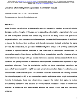 Universal DNA Methylation Age Across Mammalian Tissues