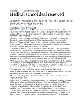 Medical School Deal Renewed