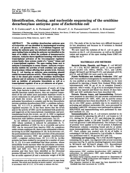 Identification, Cloning, and Nucleotide Sequencing of the Ornithine Decarboxylase Antizyme Gene of Escherichia Coli E