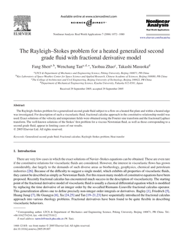 The Rayleigh–Stokes Problem for a Heated Generalized Second Grade