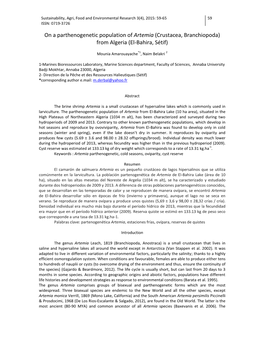 On a Parthenogenetic Population of Artemia (Crustacea, Branchiopoda) from Algeria (El-Bahira, Sétif)