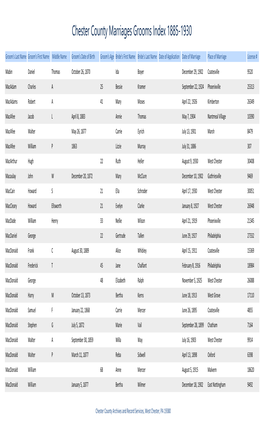 Chester County Marriages Grooms Index 1885-1930