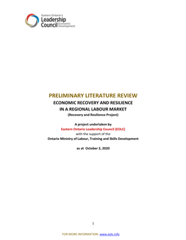 PRELIMINARY LITERATURE REVIEW ECONOMIC RECOVERY and RESILIENCE in a REGIONAL LABOUR MARKET (Recovery and Resilience Project)