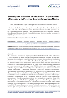 Diversity and Altitudinal Distribution of Chrysomelidae (Coleoptera) in Peregrina Canyon, Tamaulipas, Mexico