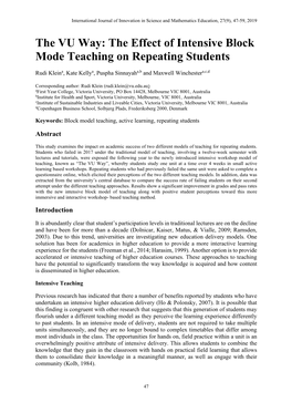 The VU Way: the Effect of Intensive Block Mode Teaching on Repeating Students