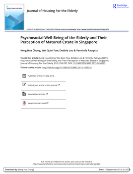 Psychosocial Well-Being of the Elderly and Their Perception of Matured Estate in Singapore