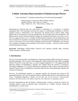 Cellular Automata Representation of Submicroscopic Physics