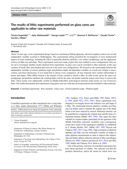 The Results of Lithic Experiments Performed on Glass Cores Are Applicable to Other Raw Materials