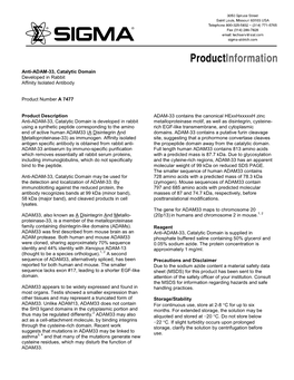 Anti-ADAM-33, Catalytic Domain Antibody Produced in Rabbit (A7477