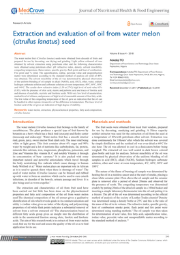 Extraction and Evaluation of Oil from Water Melon (Citrullus Lanatus) Seed