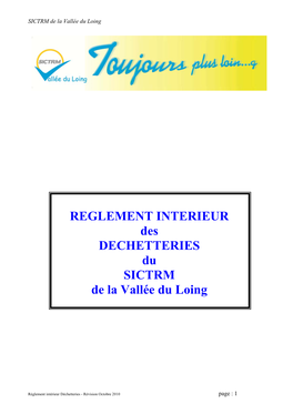 REGLEMENT INTERIEUR Des DECHETTERIES Du SICTRM De La Vallée Du Loing