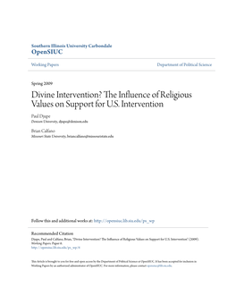 Divine Intervention? the Nfluei Nce of Religious Values on Support for U.S