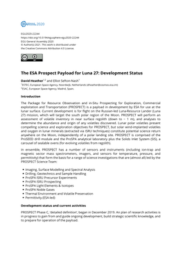 The ESA Prospect Payload for Luna 27: Development Status