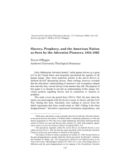 Slavery, Prophecy, and the American Nation As Seen by the Adventist Pioneers, 1854-1865