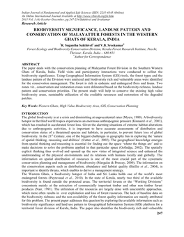 Biodiversity Significance, Landuse Pattern and Conservation of Malayattur Forests in the Western Ghats of Kerala, India *R