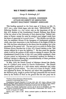 WAS IT FRANCE's MARBURY V. MADISON? George D