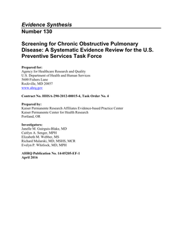 Screening for Chronic Obstructive Pulmonary Disease: a Systematic Evidence Review for the U.S