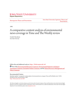 A Comparative Content Analysis of Environmental News Coverage in Time and the Eekw Ly Review Saritdet Marukatat Iowa State University