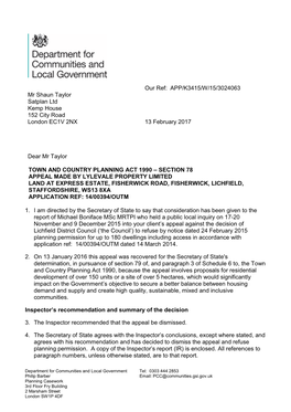 Mr Shaun Taylor Satplan Ltd Kemp House 152 City Road London EC1V 2NX 13 February 2017