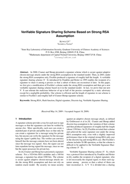 Verifiable Signature Sharing Scheme Based on Strong RSA Assumption
