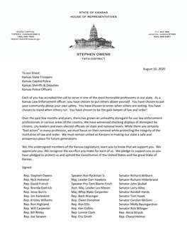 A Letter of Support to Kansas Law Enforcement from Members of The