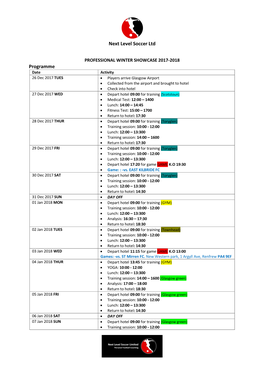 Next Level Soccer Ltd Programme