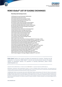 ROBO Global® LIST of ELIGIBLE EXCHANGES