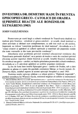 Investirea Dr. Demetriu Radu În Fruntea Episcopiei Greco - Catolice De Oradea Siprimele Reactii Ale Românilor Sa' 