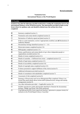 Nomination Form International Memory of the World Register