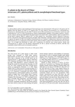 C4 Plants in the Deserts of China: Occurrence of C4 Photosynthesis and Its Morphological Functional Types