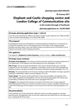 Elephant and Castle Shopping Centre and London College of Communication Site in the London Borough of Southwark Planning Application No