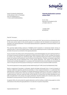 Capacity Declaration Amsterdam Airport Schiphol; Summer 2021