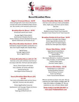 Boxed Breakfast Menu