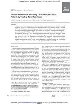 Radium-223 Chloride: Extending Life in Prostate Cancer Patients by Treating Bone Metastases