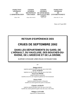 Retour D'expérience Des Crues De Septembre 2002 Dans Le Sud Est