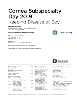 Cornea Subspecialty Day 2019 Keeping Disease at Bay