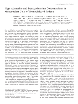 High Adenosine and Deoxyadenosine Concentrations in Mononuclear Cells of Hemodialyzed Patients