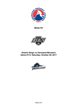Media Kit Ontario Reign Vs Cleveland Monsters Game #114