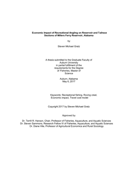 Economic Impact of Recreational Angling on Reservoir and Tailrace Sections of Millers Ferry Reservoir, Alabama