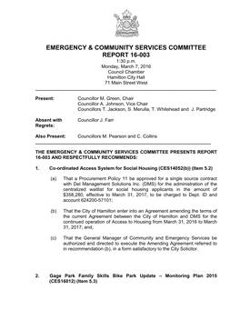 Emergency & Community Services Committee Report