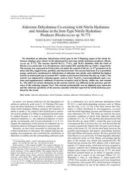 Aldoxime Dehydratase Co-Existing with Nitrile Hydratase and Amidase in the Iron-Type Nitrile Hydratase- Producer Rhodococcus Sp