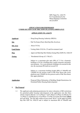 MPC Paper No. A/K4/70 for Consideration by the Metro Planning Committee on 12.4.2019