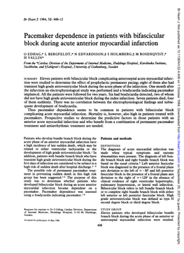 Pacemaker Dependence in Patients with Bifascicular Block During Acute Anterior Myocardial Infarction